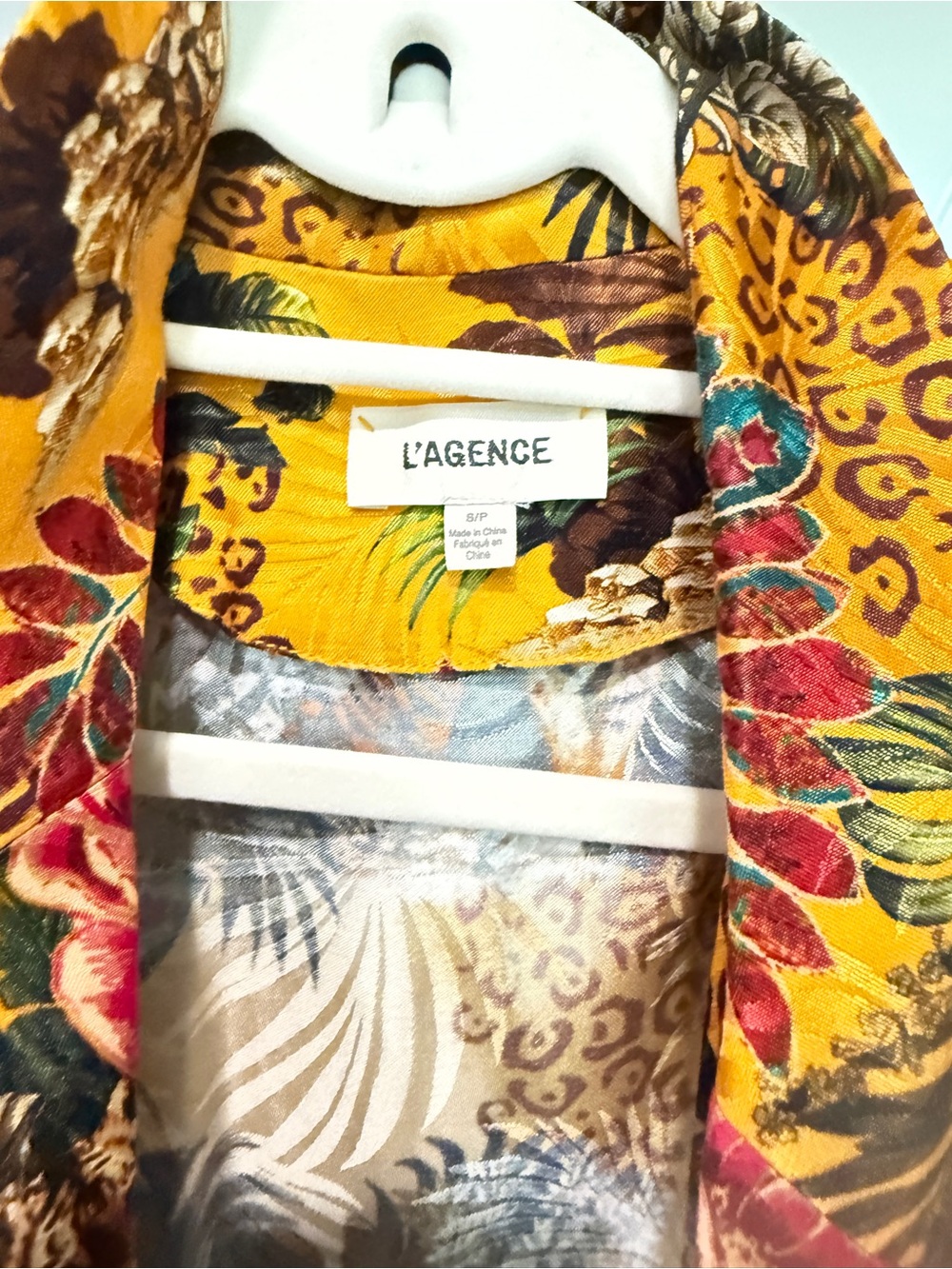L'AGENCE women’s Tropical Yellow Floral Print silk blazer
